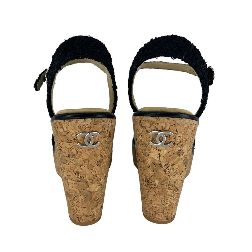 CHANEL Black and Gold Wedge Sandals - Picture 10 of 16